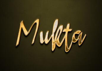 Old gold text effect of Hindi name Mukta with 3D glossy style Mockup.