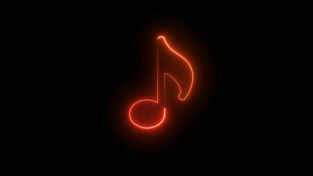 Neon music icon concept in neon circle. neon glowing single musical note icon abstract design on black background.
