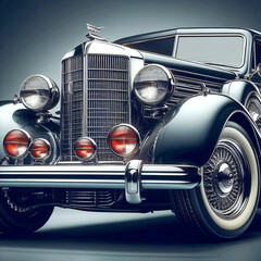 Vintage sedan, the classic grille design, headlights and bumper