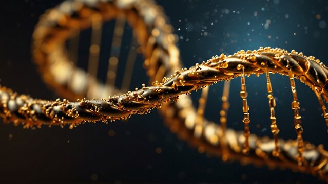 Abstract black and gold background beautiful human DNA