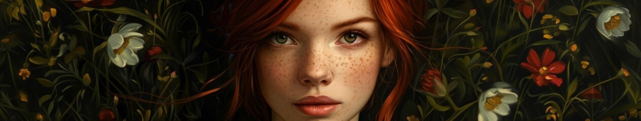 Portrait of a Woman With Red Hair and Freckled Skin