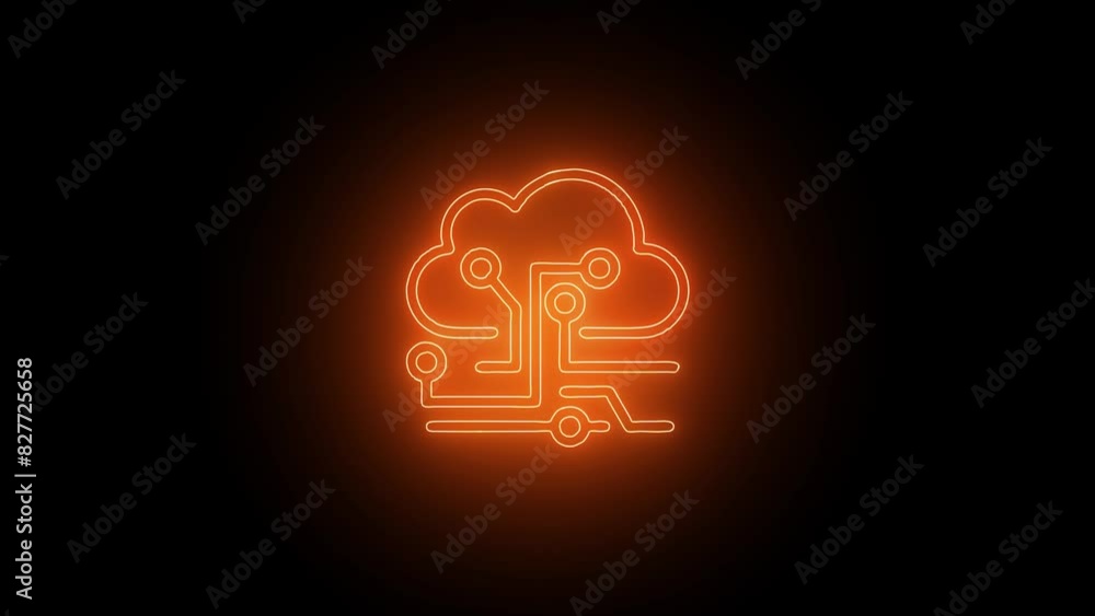 Aufkleber glowing neon line of cloud computing for download and upload database of business. global internet c
