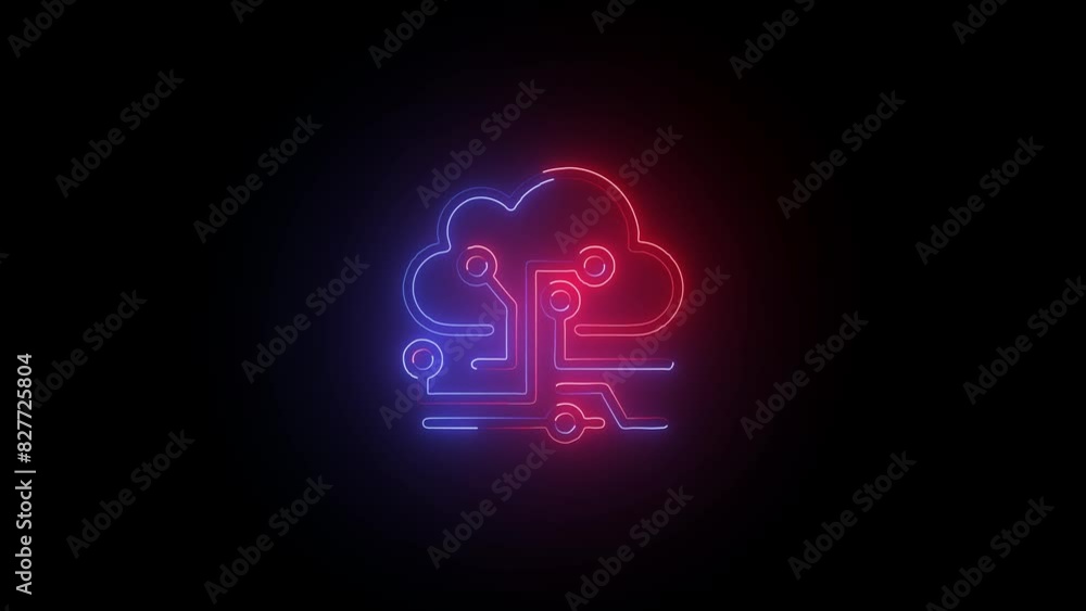 Aufkleber glowing neon line of cloud computing for download and upload database of business. global internet c
