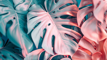 Beautiful monstera foliage in pastel colors. Modern design background