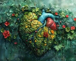 An artistic depiction of a heart and brain in harmony