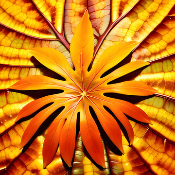 Autumn Bright Fire Leaf With Backlit Leaf Veins Background