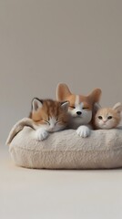 Fototapeta premium Adorable Kittens Snuggling Cozily in Soft Bedding