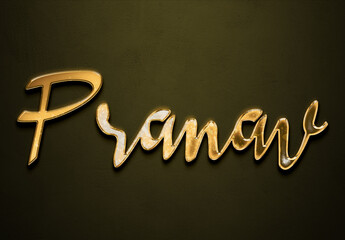 Old gold text effect of Hindi name Pranav with 3D glossy style Mockup.