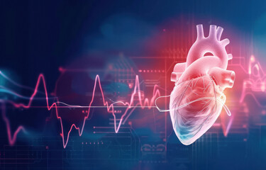 Human heart with red cardiac pulse line.