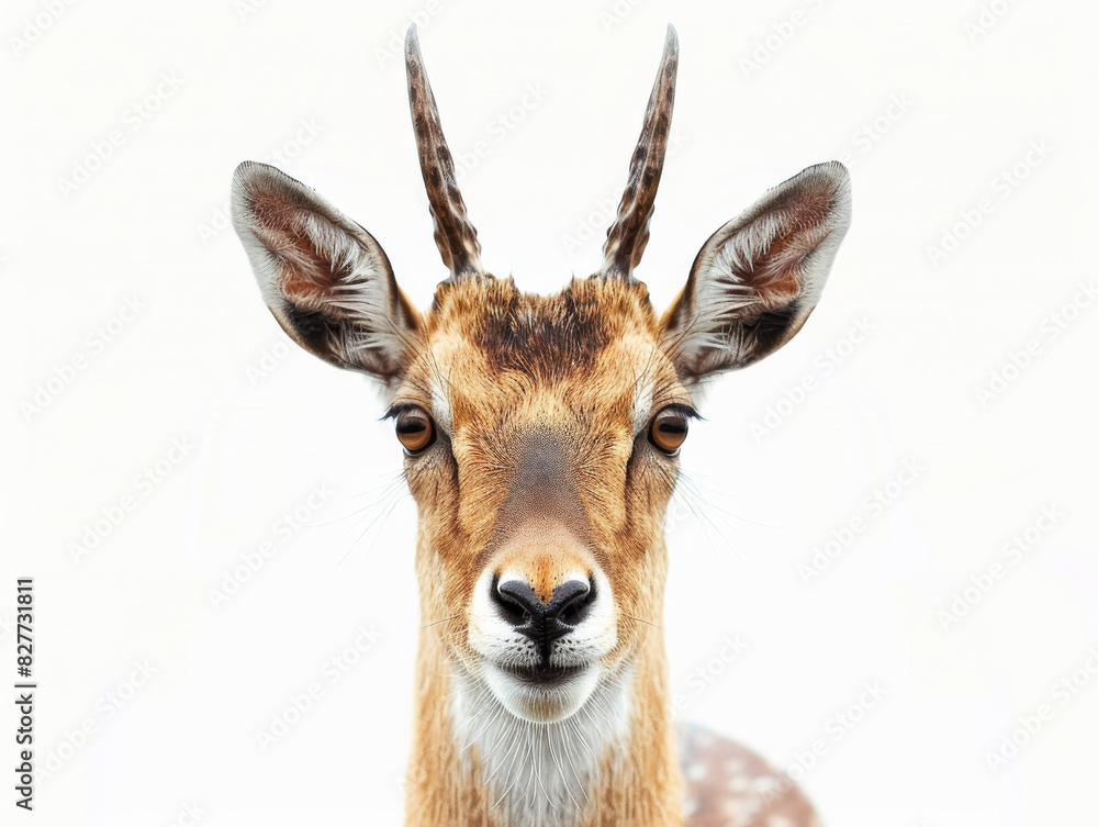 Wall mural young deer with antlers isolated on a white background