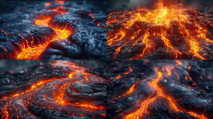 Lava illustration. Molten rock from a volcano. Flows down the mountainside, glowing hotly the power of nature.