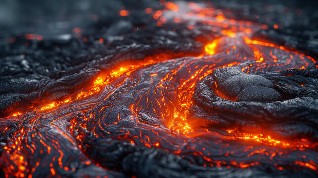 Lava illustration. Molten rock from a volcano. Flows down the mountainside, glowing hotly the power of nature.
