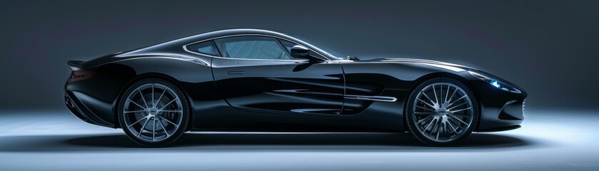 Obraz premium A black sports car is parked in front of a white wall