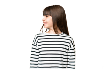 Little caucasian girl over isolated background looking side