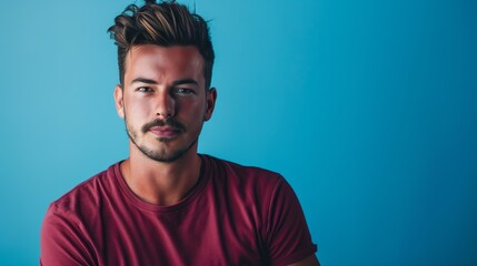 Obraz premium Calm and Confident Man Portrait Against Simple Studio Background