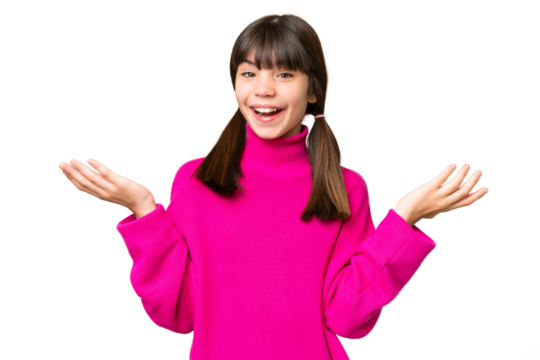 Little caucasian girl over isolated background with shocked facial expression