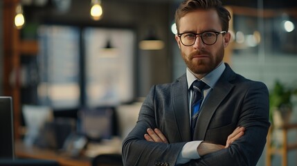 Fototapeta premium Confident Businessman in Professional Office: Leadership Display
