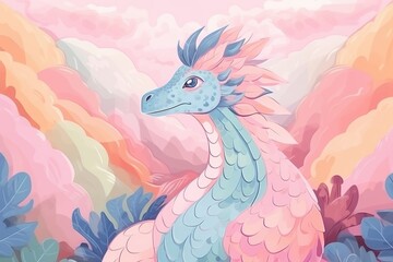 Fototapeta premium hand painted doodle background, cute Dilophosaurus theme pastel color