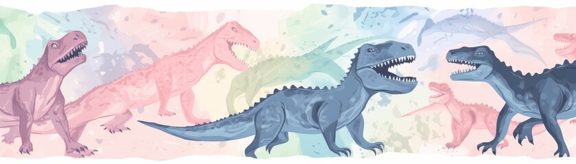 hand painted doodle background, cute  Allosaurus theme pastel color