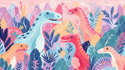 Fototapeta premium hand painted doodle background, cute Megalosaurus theme pastel color