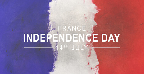 French National Day, 14th of July brush stroke banner in colors of the national flag of France with...