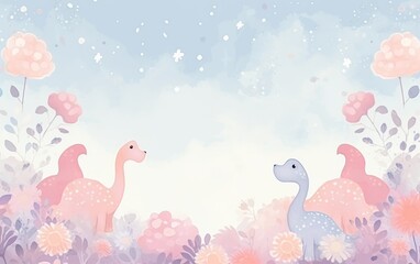 Obraz premium hand painted doodle background, cute Diplodocus theme pastel color