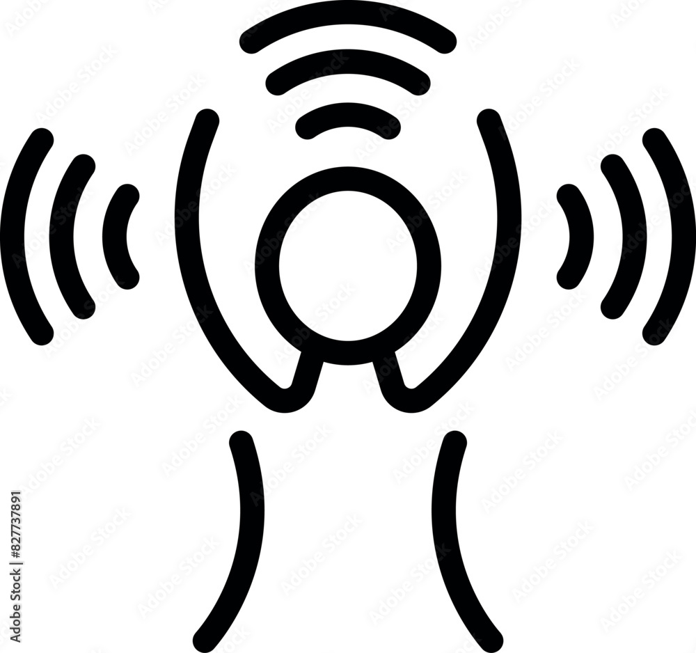 Poster simple black and white vector graphic of a stylized wireless signal symbol with dynamic waves