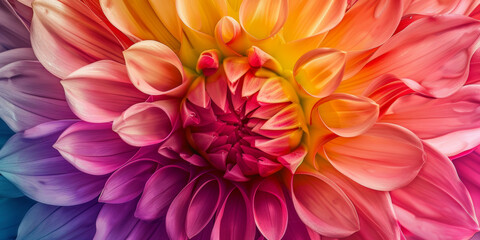 Vibrant Colorful Dahlia Flower Close Up with Detailed Petals and Radiant Gradient
