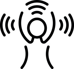 Simple black and white vector graphic of a stylized wireless signal symbol with dynamic waves