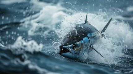 Fototapeta premium A large fish is swimming in the ocean with its mouth open