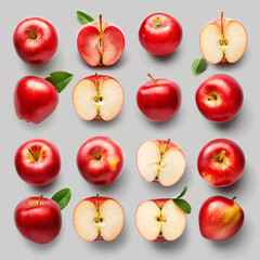 Fresh, delicious red apples and sliced apples.