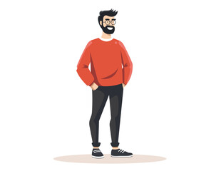 young man in a red shirt and black pants. flat design