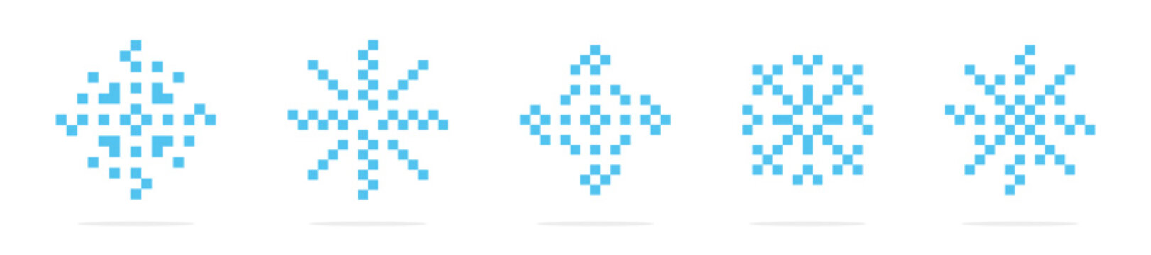 Pixel art snowflake icon set. Pixel snowflakes icon collection