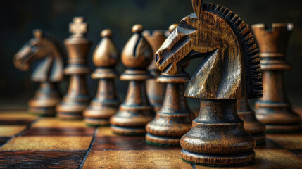 Close-Up Shot of Chess Pieces on Wooden Board