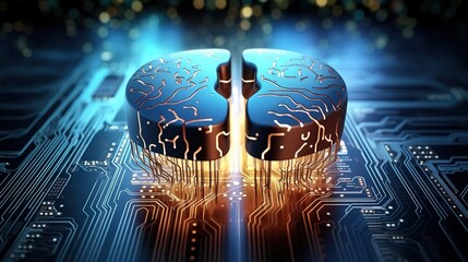 A digital brain made of circuit boards and glowing data streams, symbolizing the advanced technology behind AI learning for web development in Cwealth
