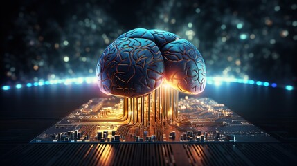 A digital brain made of circuit boards and glowing data streams, symbolizing the advanced technology behind AI learning for web development in Cwealth
