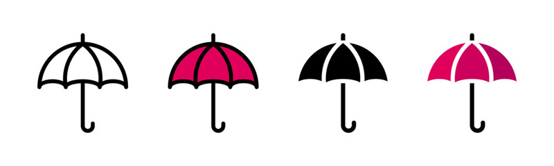 Umbrella icon set. Parasol vector illustration. Rain protection symbol isolated.