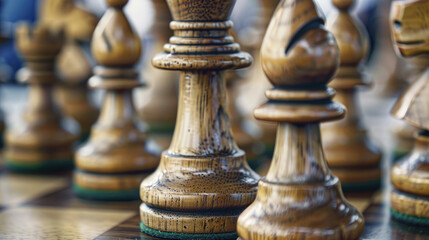 Fototapeta premium Close-Up Shot of Chess Pieces on Wooden Board
