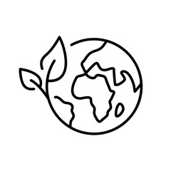 Planet ecology icon. Earth with leaf vector illustration. Environment care symbol. Global eco icon isolated.