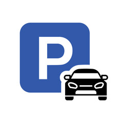 Parking icon. Parking area road sign. Car park public zone symbol. Automobile illustration isolated.