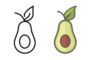 Avocado icon. Green avocado illustration. Colored and outline graphic design.