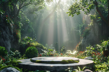 Podium, pedestal or platform, background for the presentation of cosmetic products. 3d podium. Place for ads. 3D rendering.