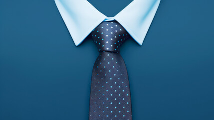 Close up Top view  polka dot blue tie with blue collar shirt, .