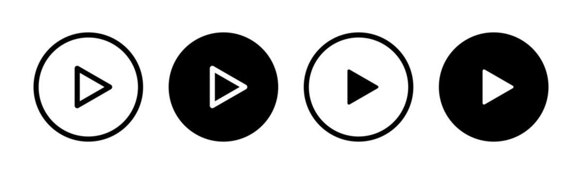 Play button icon set. Start symbol vector illustration isolated. Web media interface play sign.