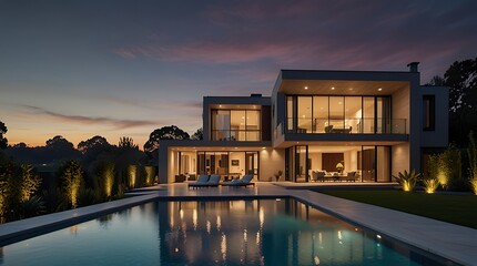 Obraz premium shows a modern house with a pool