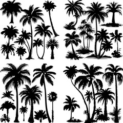 black tree silhouette set label protection silhouette graphic pine drawing trunk woodland shape illustration set wild cedar collection evergreen symbol black card needles spruce