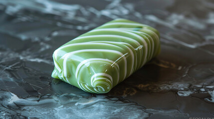 Single piece of green and white mint candy
