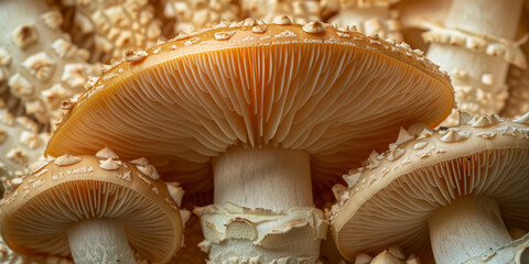 Close Up of Orange Cap Mushrooms with Detailed Gills in Forest Environment