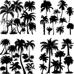 black tree silhouette set label protection silhouette graphic pine drawing trunk woodland shape illustration set wild cedar collection evergreen symbol black card needles spruce