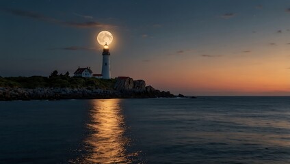 lighthouse on a rocky coast is centered in the image.